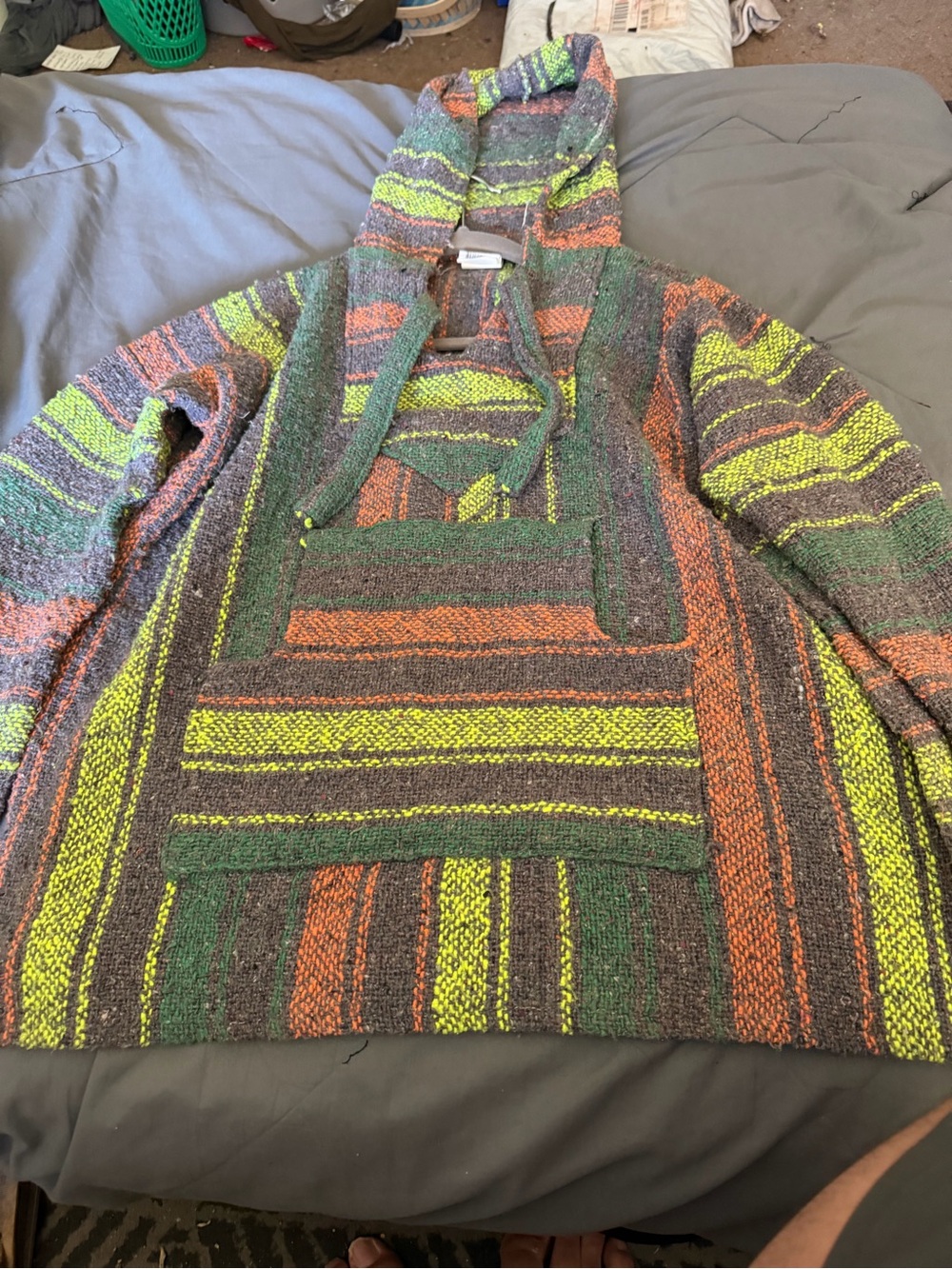 Striped Baja Hoodie Sweater in Green, Orange, Brown